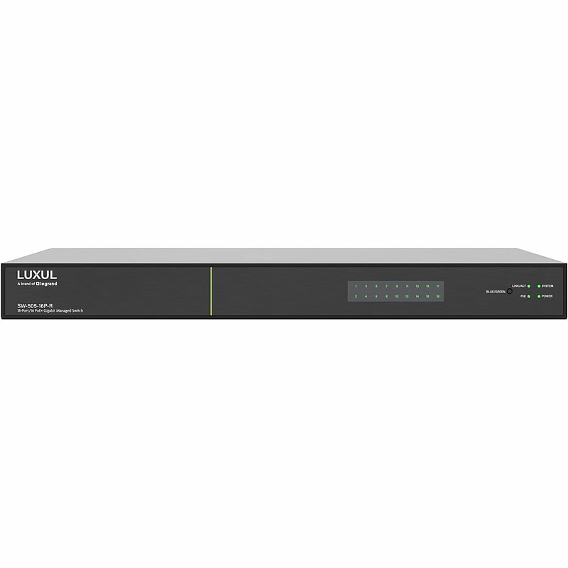 Luxul Legrand 16 PoE+ 1Gb L2/L3 Managed Switch US Power Cord, Black (SW-505-16P-R) image 1