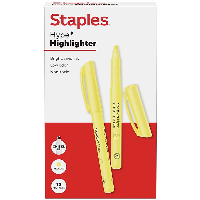 Staples Stick Highlighters, Chisel Tip, Yellow, 12 Pack – Hype