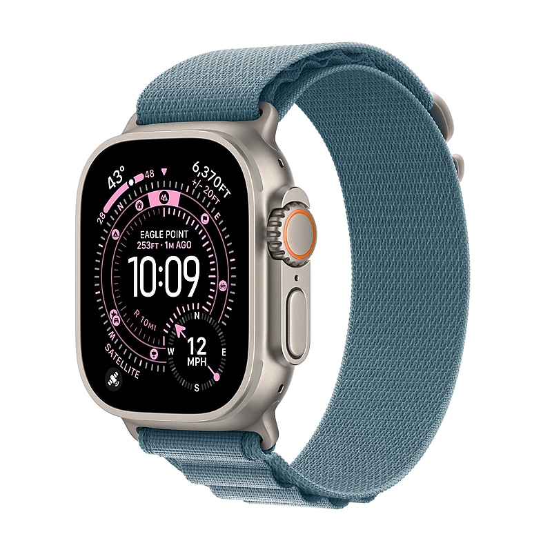 Apple Watch Ultra 3 GPS + Cellular Smartwatch, 49mm, Natural Titanium Case with Light Blue Alpine Loop, Large (MEWP4LW/A) image 1
