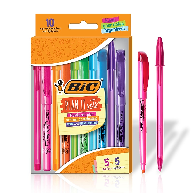 BIC Plan It Sets Ballpoint Pens & Highlighters Pack, Assorted Ink, 10/Pack (WMSBL10-AST) image 1