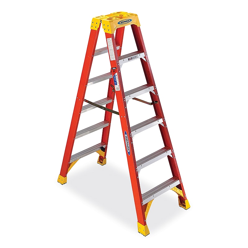 Werner 6' Fiberglass Twin Step Ladder, 300 lbs. Capacity (T6206) image 1