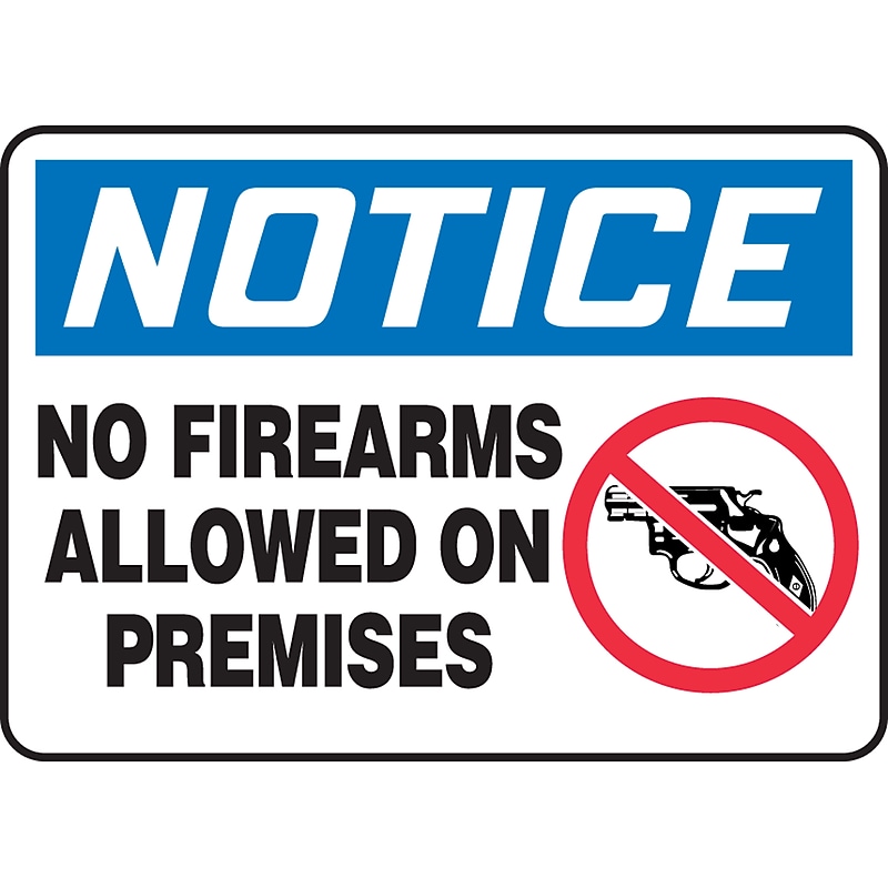 AccuformNMC "NOTICE NO FIREARMS ALLOWED ON PREMISES" Wall Sign, 10" x 14", White/Black/Blue (MACC821VA) image 1