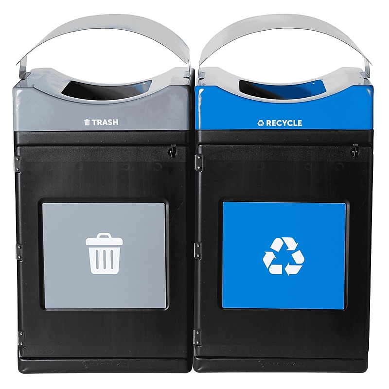 Commercial Zone Avante Series Polyethylene Dual-Stream Trash and Recycling Center, 110 Gallon, Black (787202MSA) image 1