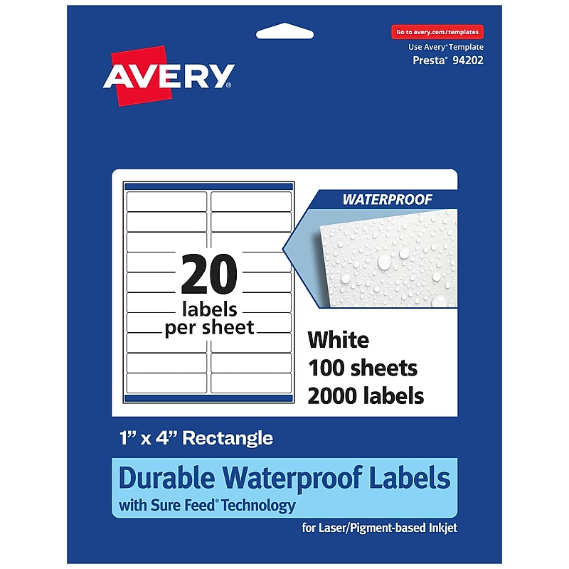 Avery Laser/Inkjet Rectangle Multipurpose Labels, 1" x 4", White, 2000 Labels/Box (94202) image 1