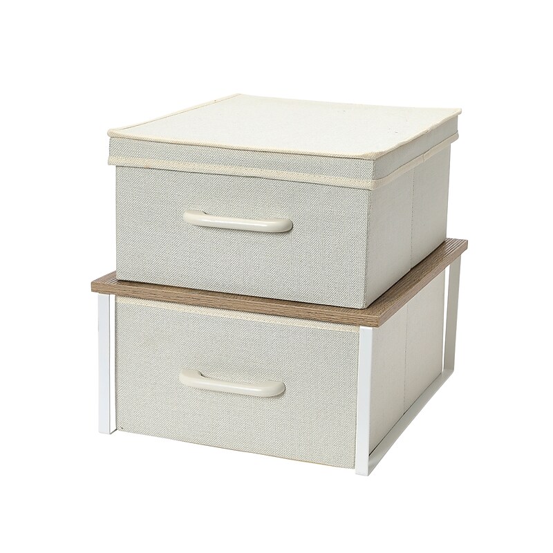 Household Essentials Storage Boxes, Stackable with Coastal Oak Laminate Top, 2/Set (8011-1) image 1