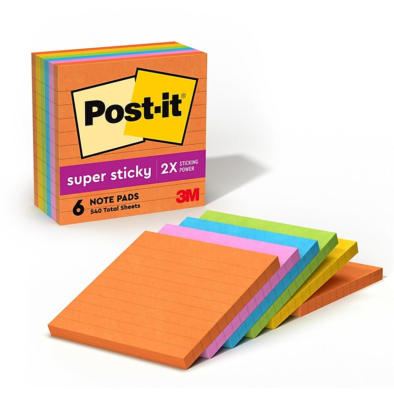Post-it Super Sticky Notes, 4" x 4", Energy Boost Collection, Lined, 90 Sheet/Pad, 6 Pads/Pack (6756SSUC) image 1