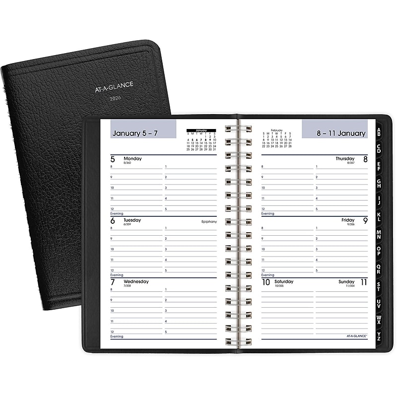 2026 AT-A-GLANCE DayMinder 3.5" x 6" Weekly Appointment Book Planner, Faux Leather Cover, Black (G250-00-26) image 1