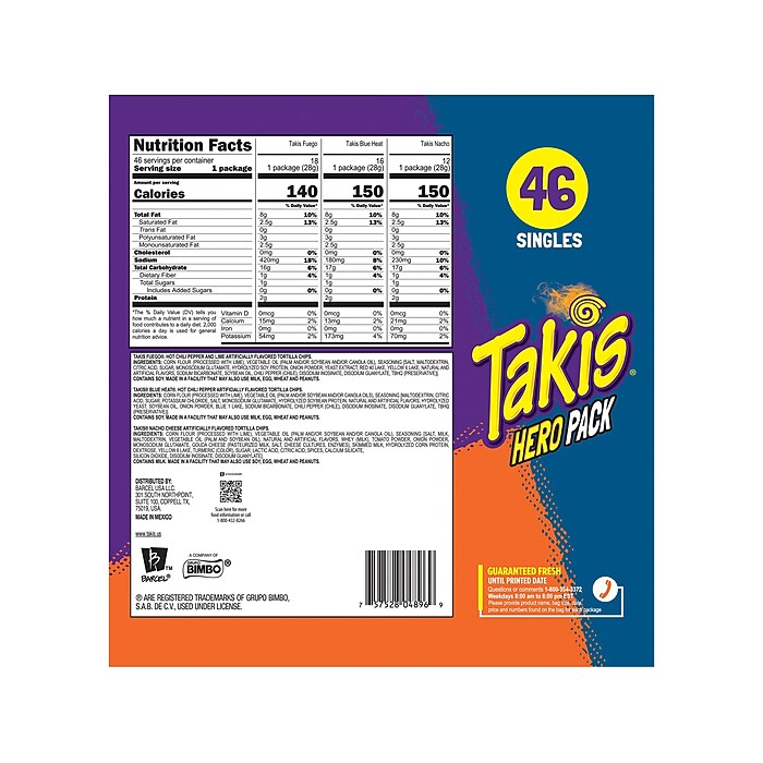 Takis Hero Pack Tortilla Chips, 1 oz., 46 Bags/Case (128642) | Staples