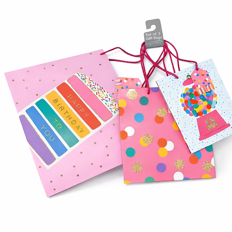 Simple Pleasures Birthday Large Gift Bags, Multicolored, 48/Carton (S2032-2237) image 1