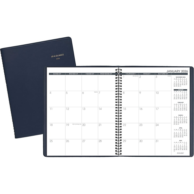 2026 AT-A-GLANCE 9" x 11" Calendar Year/Monthly Planner, Faux Leather Cover, Navy (70-260-20-26) image 1