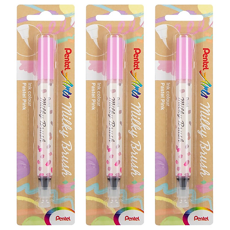 Pentel Milky Brush, Pink Ink, 3/Bundle (PTAXGFHBPPPX-3) image 1