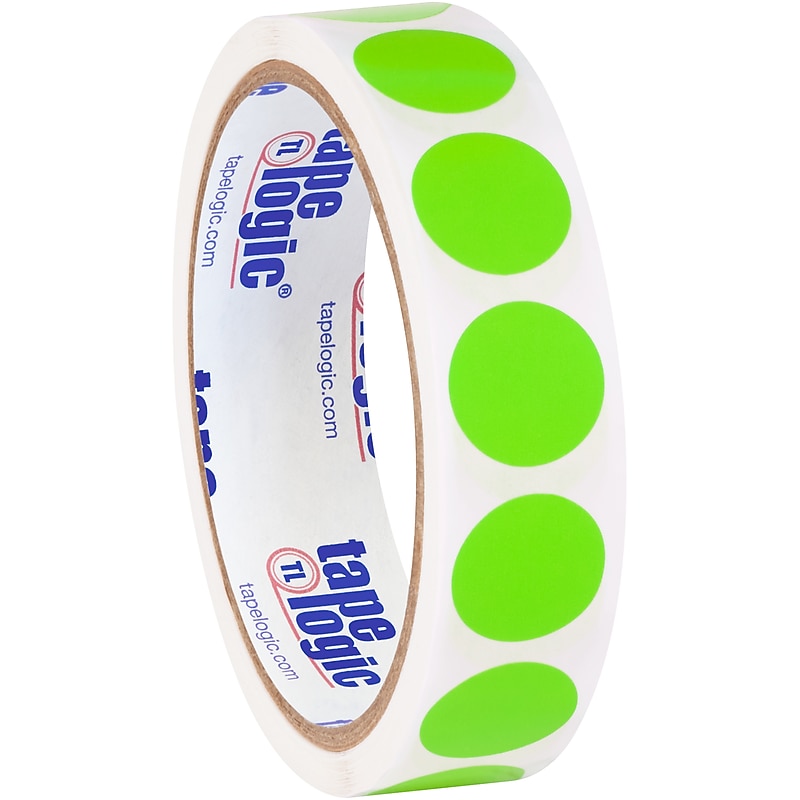 Tape Logic Removable Labels, 3/4" Circles, Fluorescent Green, 500 /Roll (DL1388FG) image 1