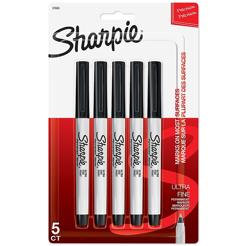 Sharpie Permanent Marker, Ultra Fine Tip, Black, 5/Pack (37665PP) image 1
