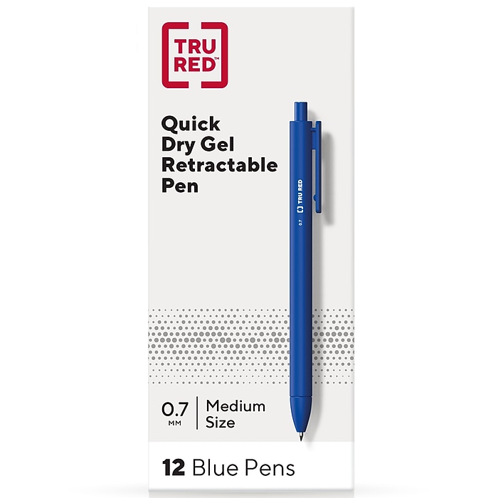 TRU RED™ Retractable Quick Dry Gel Pens, Medium Point, 0.7mm, Blue