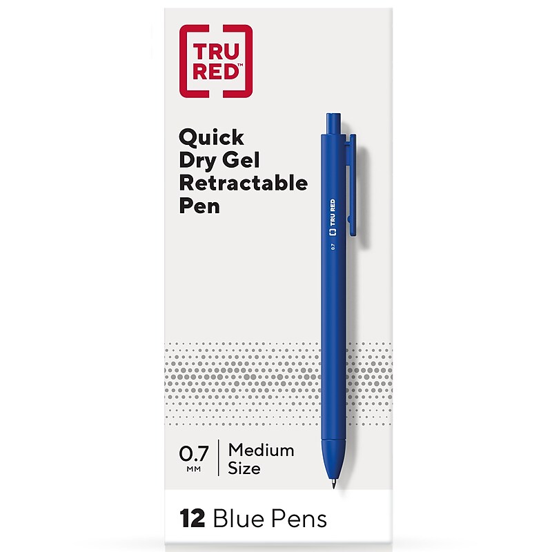 TRU RED™ Retractable Quick Dry Gel Pens, Medium Point, 0.7mm, Blue, Dozen (TR54499-CC) image 1