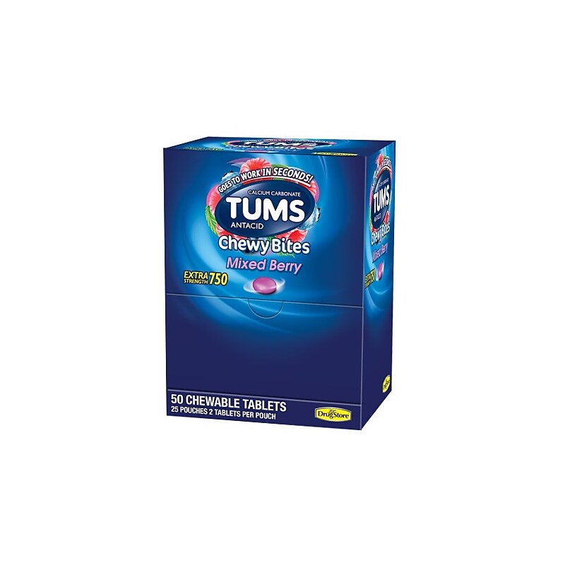 TUMS Antacid Chewy Bites, Mixed Berry, 25/Box, 50 Tablets (81518) image 1