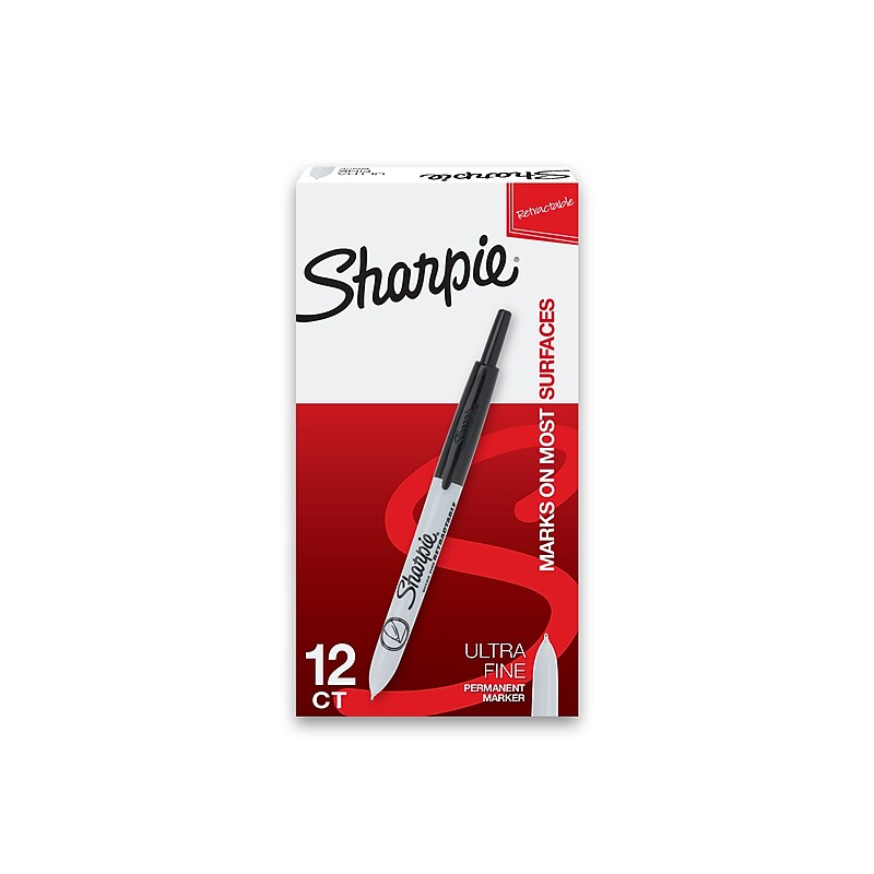 Sharpie Retractable Permanent Marker, Ultra Fine Tip, Black, 12/Pack (1735790) image 1