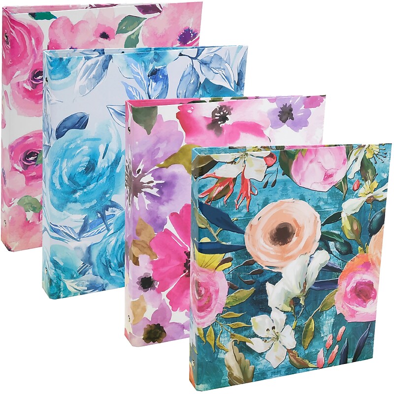 Global Printed Products Floral 1" 3-Ring Non-View Binders, Multicolored, 4/Pack (GPP-0096-B) image 1