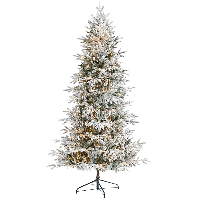 Nearly Natural 7.5' Flocked Manchester Spruce Artificial Christmas Tree with 450 Lights and 949 Bendable Branches (T1855) image 1