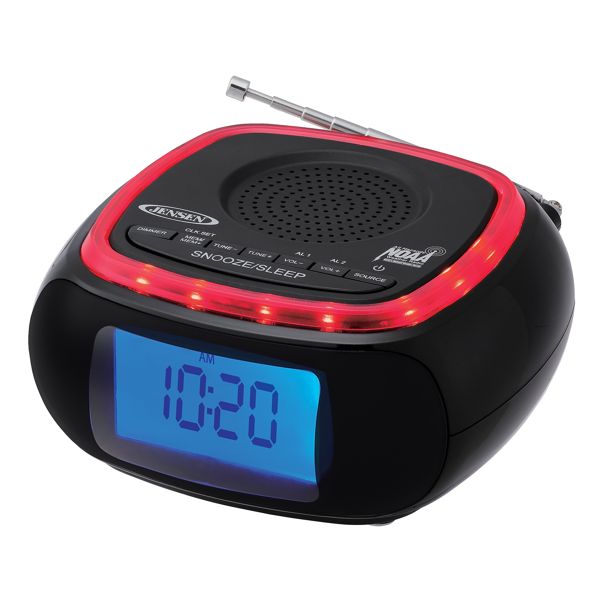 Jensen Wireless Digital AM/FM Alarm Clock Radio with NOAA Weather Alert, Red/Black (JEP-725) Sansujyuku sansujyuku.com
