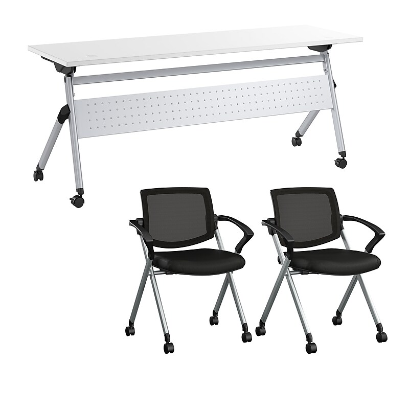 Bush Business Furniture Envision 72"W Foldable Training Room Table with 2 Chairs, White (NVS002WH) image 1