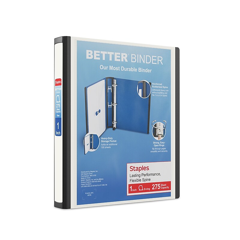 Staples Heavy Duty 1" 3-Ring Better Binder, D-Ring, White (ST55840-CC) image 1