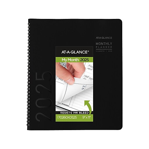 2025 ATAGLANCE Contemporary 9" x 11" Monthly Planner, Faux Leather