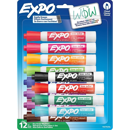 Expo Tank Dry Erase Marker, Chisel Tip, Assorted Colors, 12/Pack