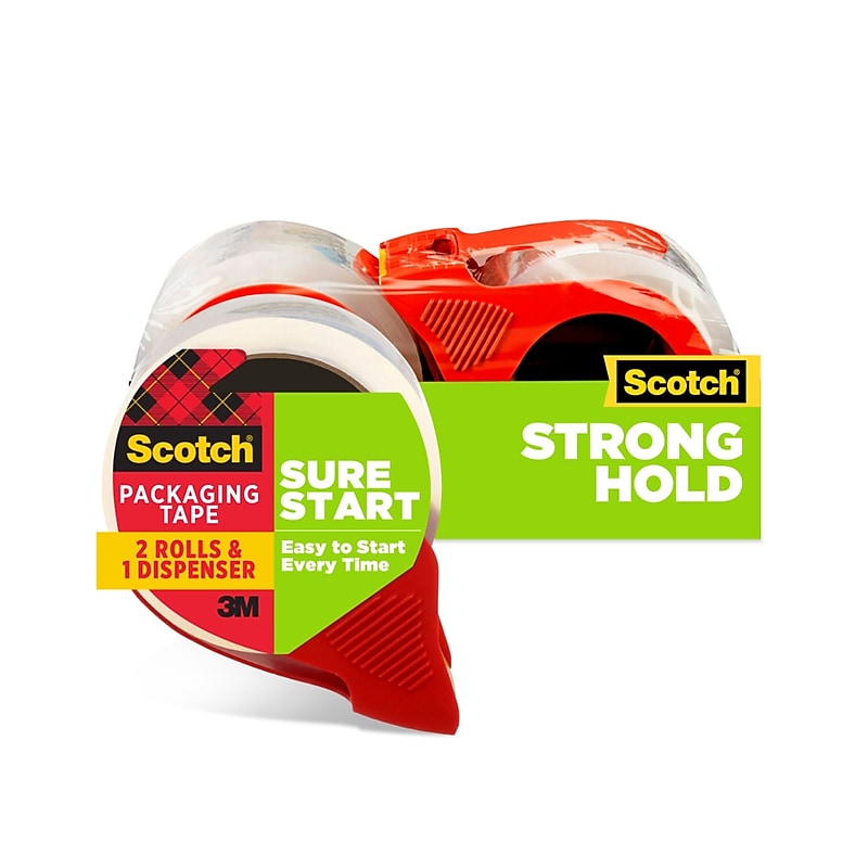 Scotch Sure Start Packing Tape with Dispenser, 1.88" x 38.2 yds., Clear, 2/Pack (3450S-2-1RD) image 1