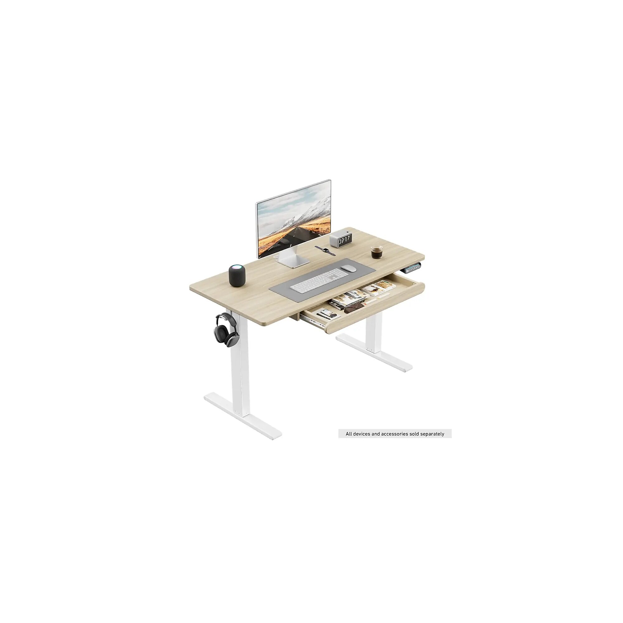 Huanuo 48″W Electric Rectangular Adjustable Standing Desk with Storage Drawer, Natural (HNESD77N) Sansujyuku sansujyuku.com