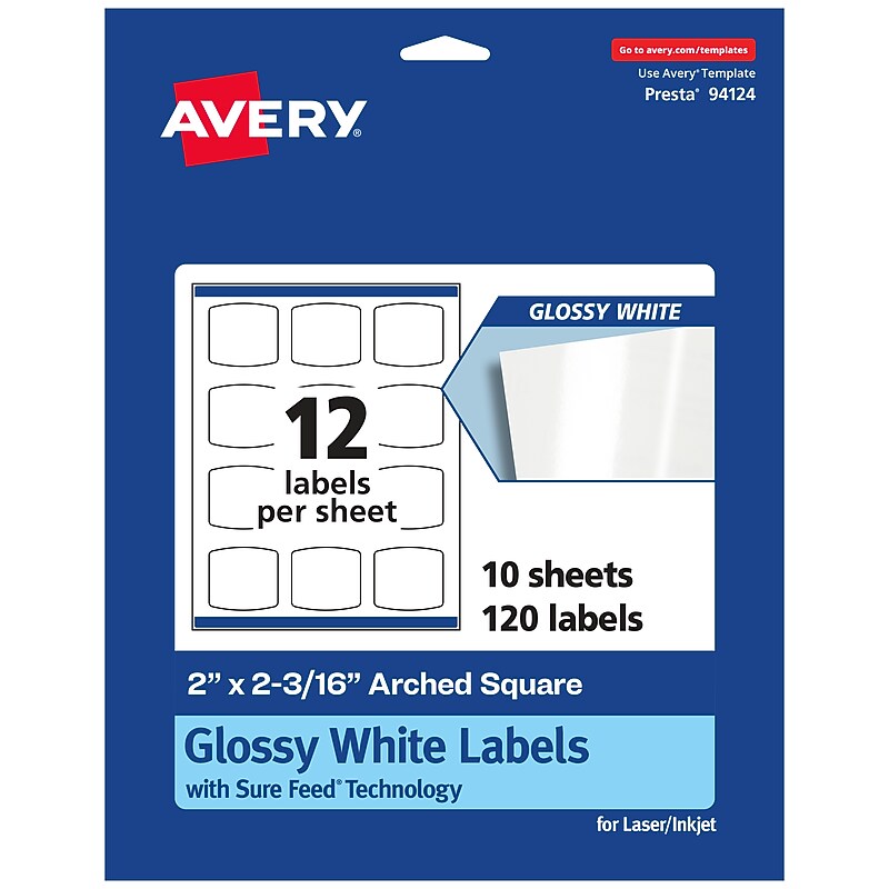 Avery Laser/Inkjet Square Multipurpose Labels, 2.1875"  x 2", Glossy White, 120/Pack (94124) image 1