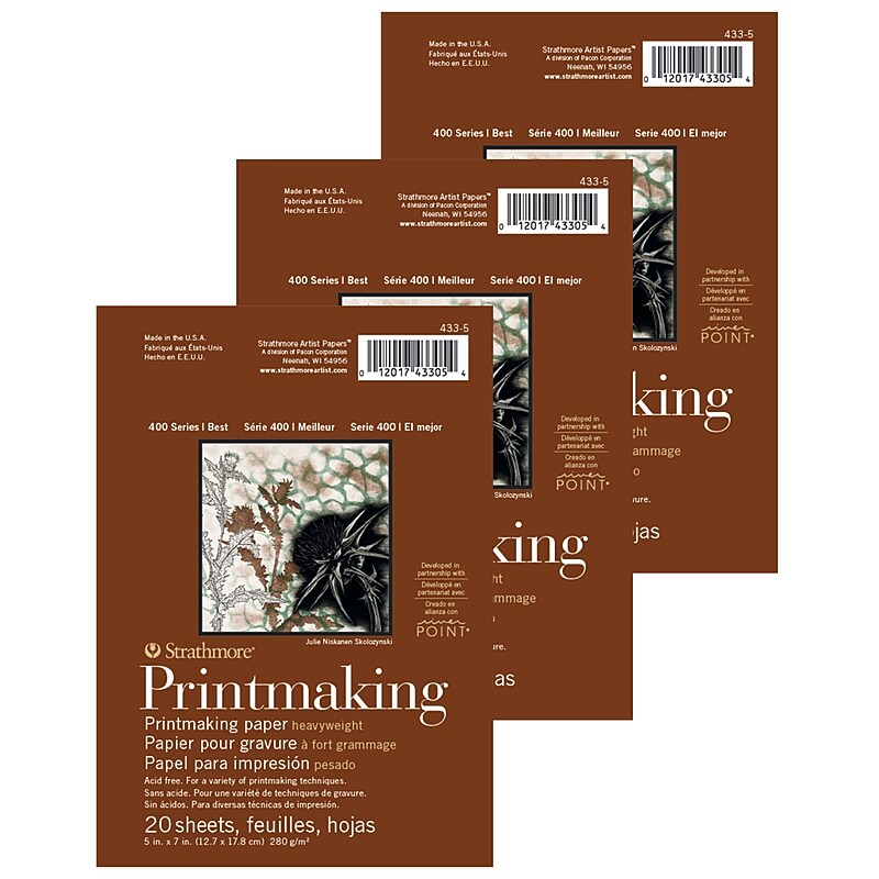 Strathmore 400 Series 5" x 7" Printmaking Paper Pad, 20 Sheets/Pad, 3 Pads/Bundle (STTP4335-3) image 1