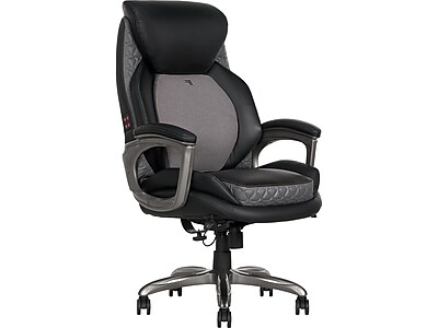 Sharper Image Ergonomic Bonded Leather Swivel Executive Massage Chair – White/Gray (Model 60098-OWHT)
