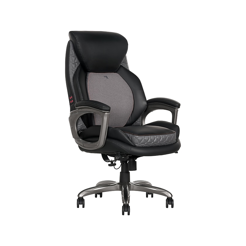 Sharper Image S-600 Active Lumbar Heated Ergonomic Bonded Leather Swivel Executive Massage Chair, Black (60098-BLK) image 1