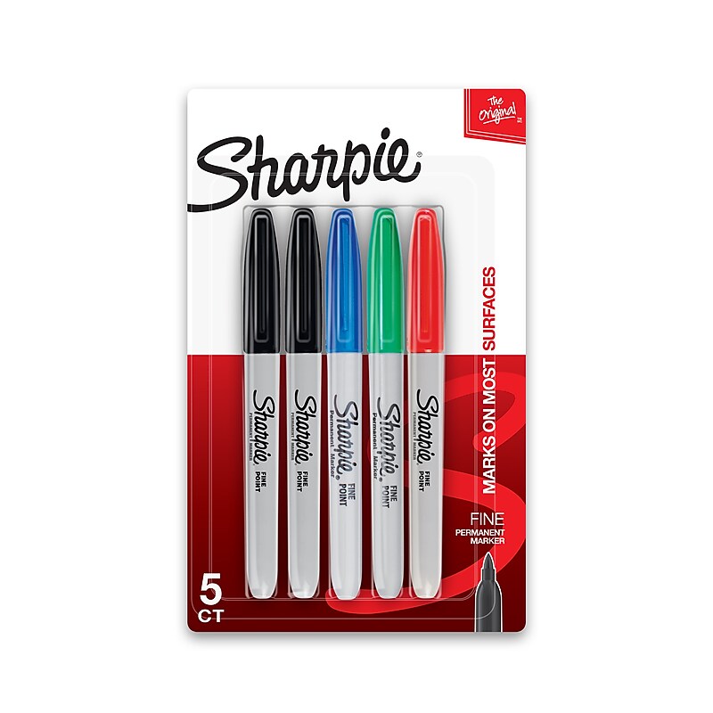 Sharpie Permanent Markers, Fine Tip, Assorted, 5/Pack (30653) image 1
