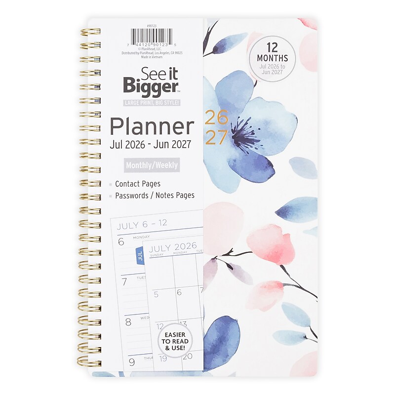 2026-2027 PlanAhead See It Bigger 5.5" x 8.75" Academic Weekly & Monthly Planner, Paperboard Cover, Floral (90123) image 1