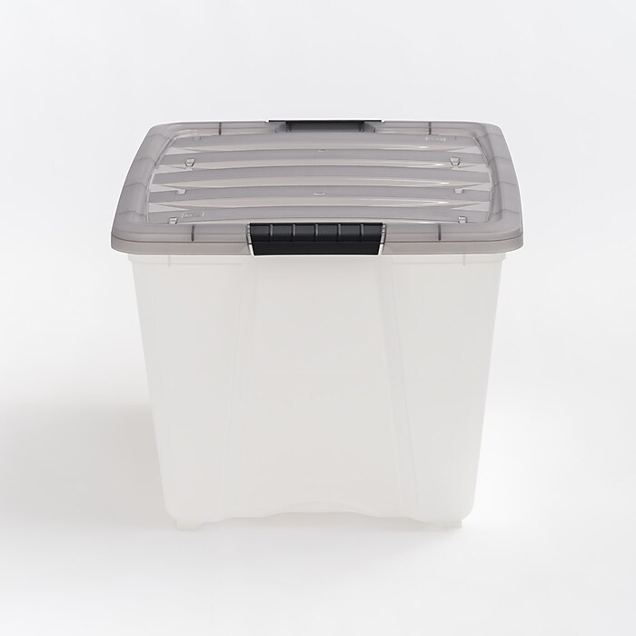 Iris 53 Quart Stack and Pull Plastic Latching Storage Bin, Clear