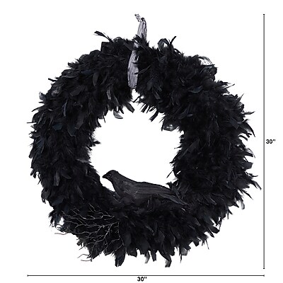 Nearly Natural Halloween Raven Feather Wreath