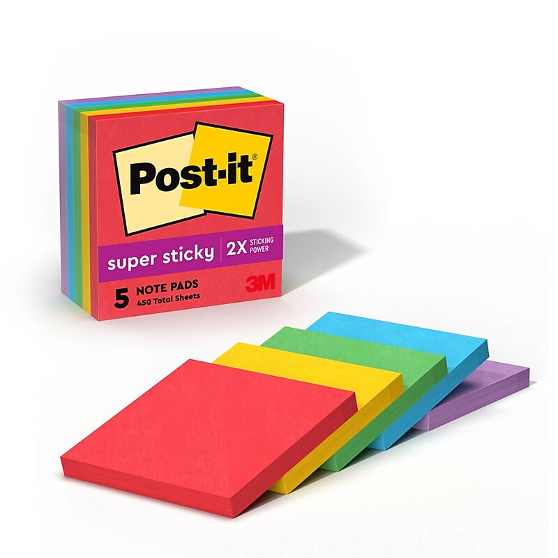 Post-it Super Sticky Notes, 3" x 3", Playful Primaries Collection, 90 Sheet/Pad, 5 Pads/Pack (654-5SSAN) image 1
