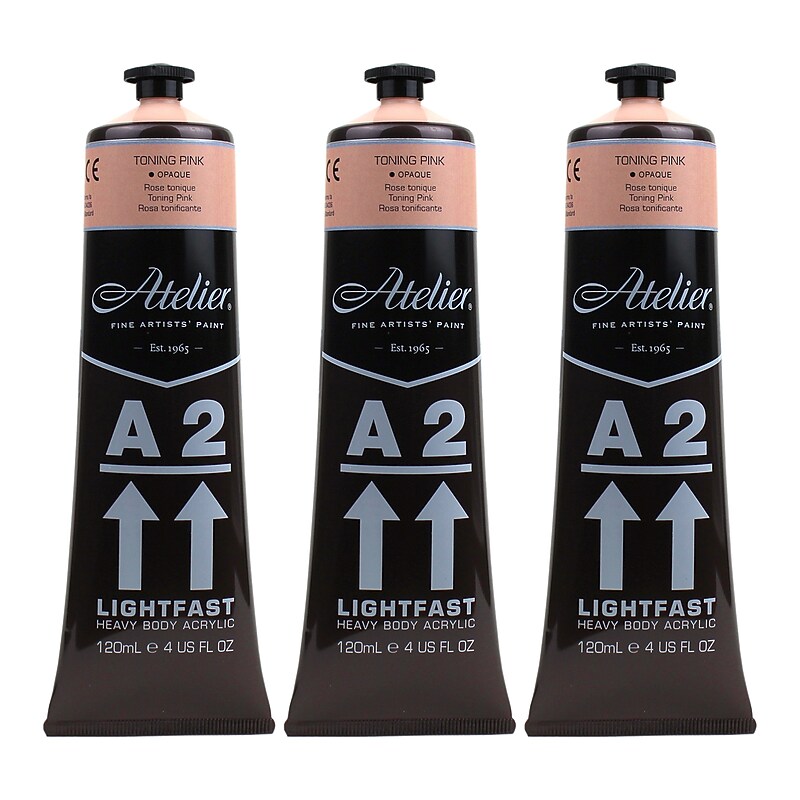 Chroma Atelier A2 Lightfast Acrylic Paint Tube, Toning Pink, 4 oz., 3/Bundle (CRM778-3) image 1