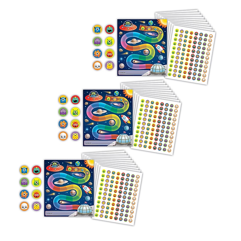 Teacher Created Resources Out of this World Reward Trackers with Stickers, 5.25" x 6", Multicolored, 3 Packs/Bundle (TCR6866-3) image 1