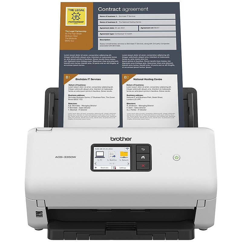 Brother ADS-3350W Wireless Duplex Overhead Document Scanner, White image 1