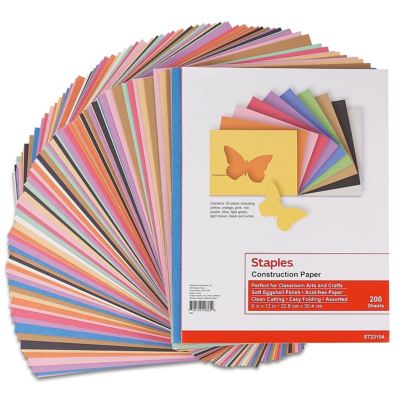 Staples Construction Paper, 9"W x 12"L, Assorted, 200/Pack (23104) image 1