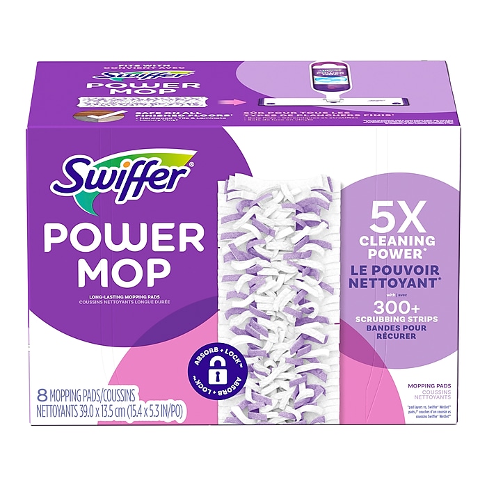 Swiffer PowerMop Wet Mop Pads, White/Purple, 8/Pack (08189) | Staples
