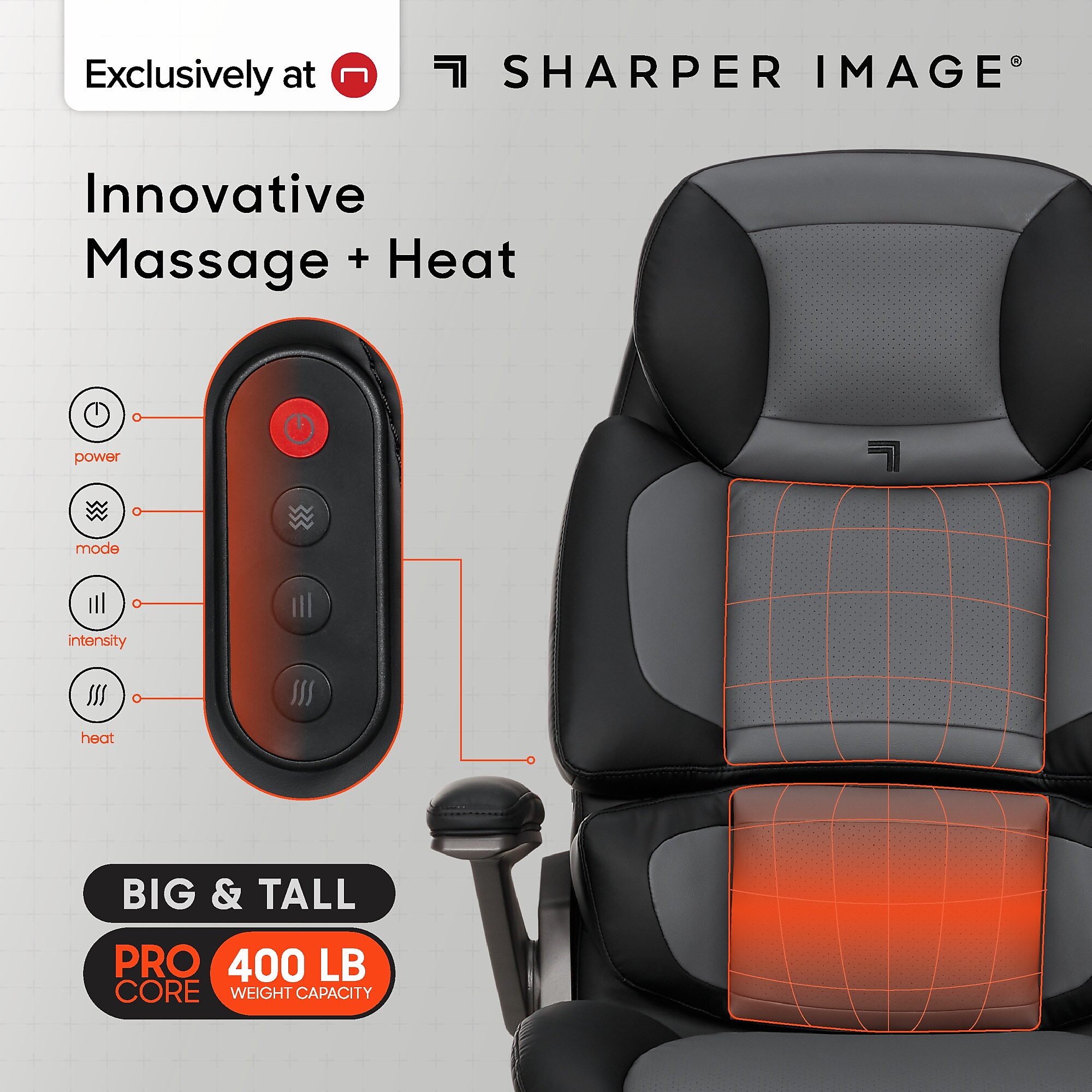 Sharper Image S-950 Heated Ergonomic Faux Leather Swivel Executive Massage Chair, Gray/Black (52755M-GRYBLK) Sansujyuku sansujyuku.com