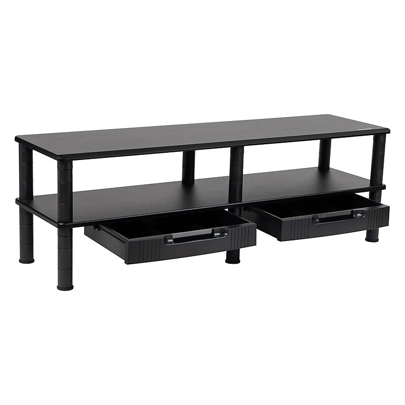 Mind Reader Adjustable Dual Monitor Stand Desktop Organizer with Drawers, Black (DBMON2TDR-BLK) image 1
