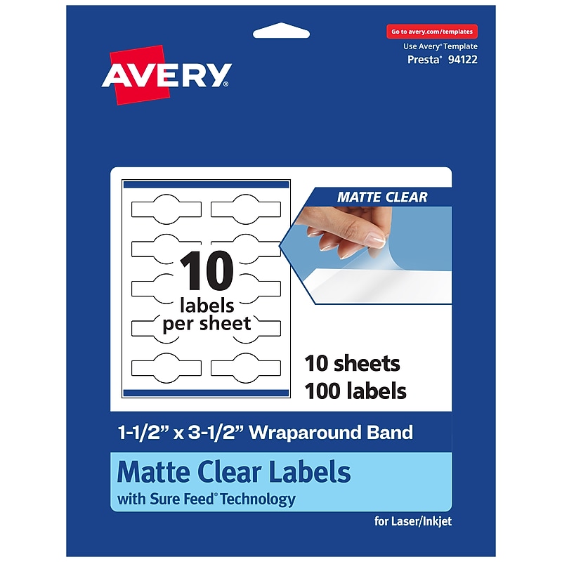 Avery Laser/Inkjet Decorative Edge Multipurpose Labels, 1-1/2" x 3-1/2", Clear, 100/Pack (94122) image 1