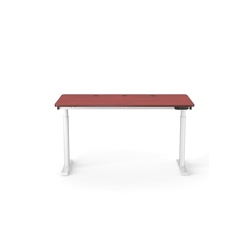VersaDesk PowerLift 60"W Electric Rectangular Adjustable Standing Desk, Cherry/White (PLSDR6030-WC-APP ) image 1