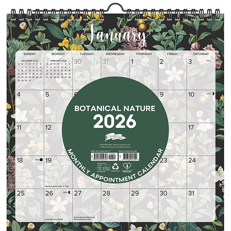 2026 Willow Creek Botanical Nature 12" x 12" Monthly Wall Calendar (54727) image 1