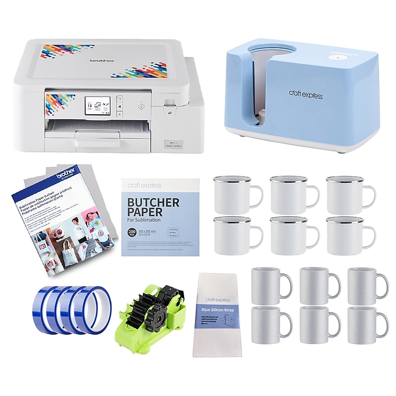 Brother Sublimation Printer and Craft Express Pro Easy Auto Mug Heat Press Bundle, 12 Blank Mugs image 1